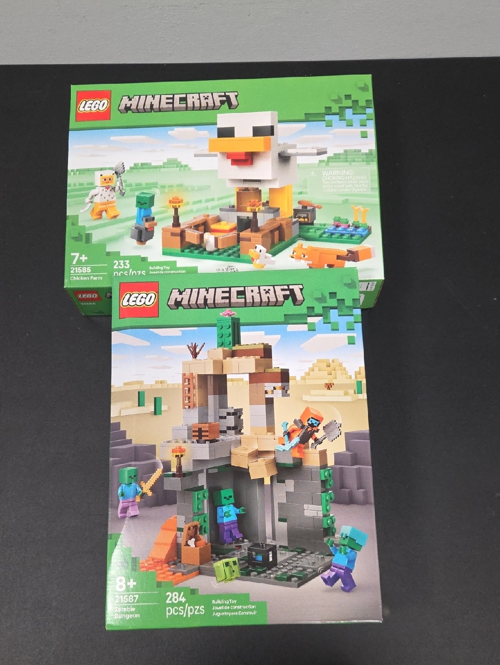 LEGO Minecraft Sets with Green, White, Yellow, Tan, Brown, Orange